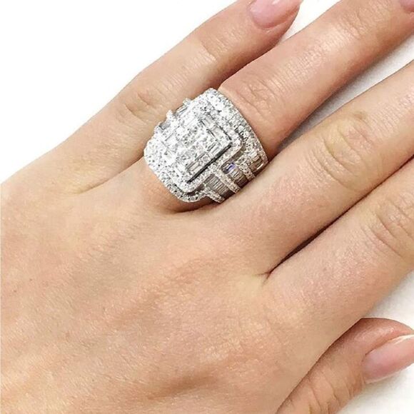 4Ct Round Cut Diamond Engagement 14k White Gold Plated Multi Band Diamond Ring - Picture 3 of 17